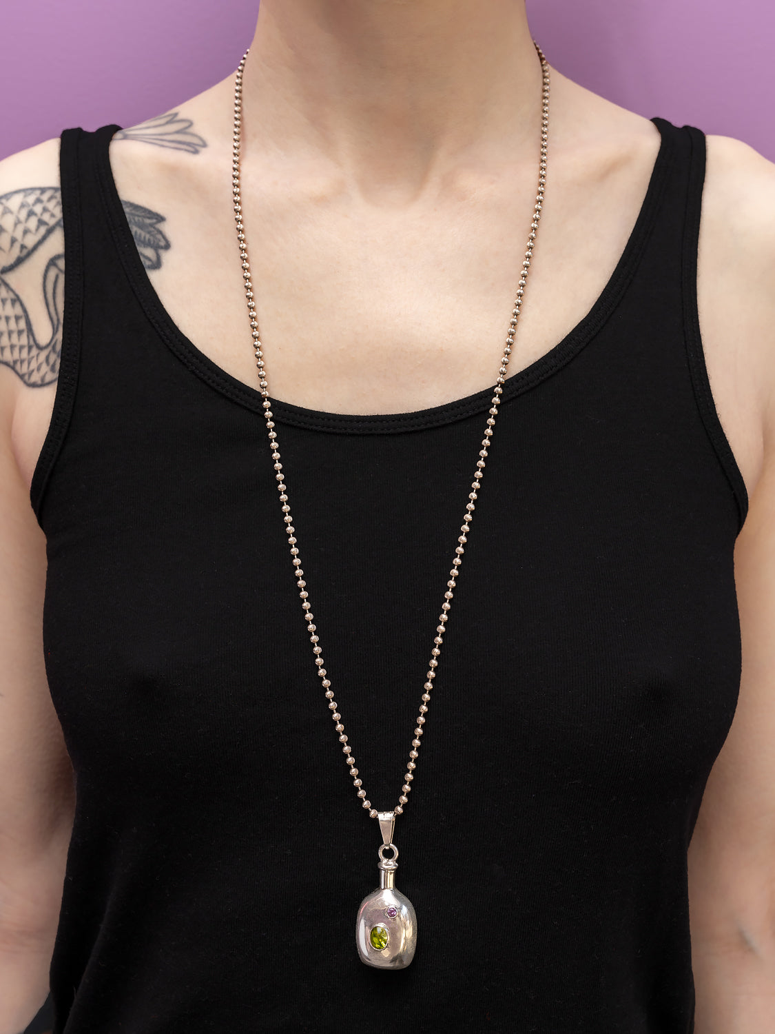 Pied a Terre vintage Mexican Sterling Silver Vial Pendant with Peridot and Sapphire