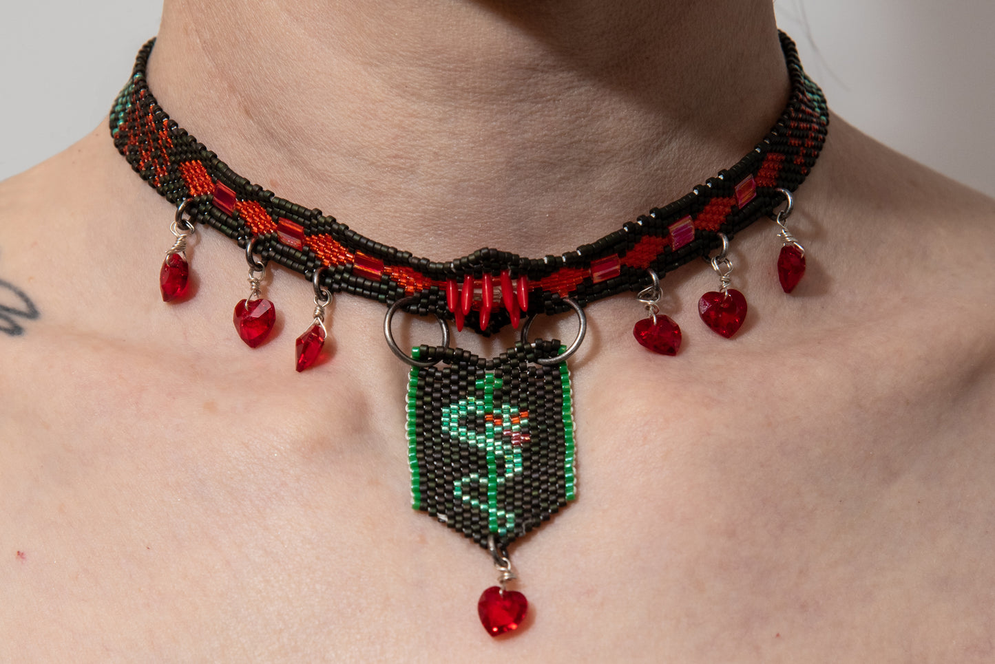 Glass Bead Snake and Heart Choker by Daniela Mamon