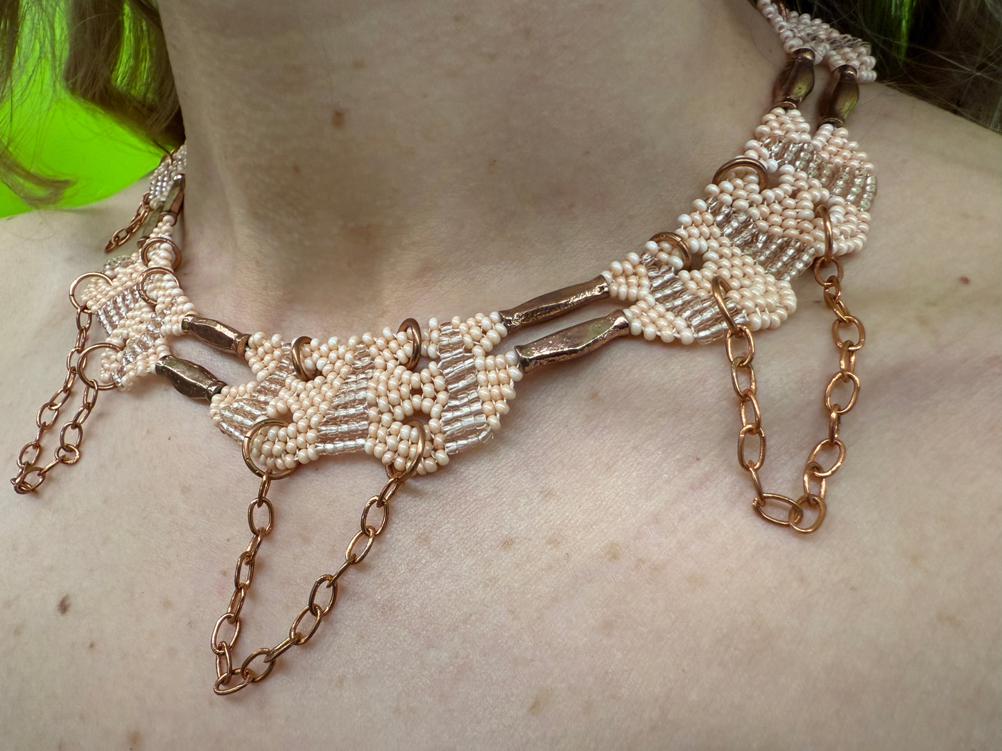 Daniela Mamon beaded blush lace collar necklace