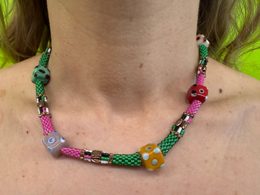 Daniela Mamon dice beaded necklace