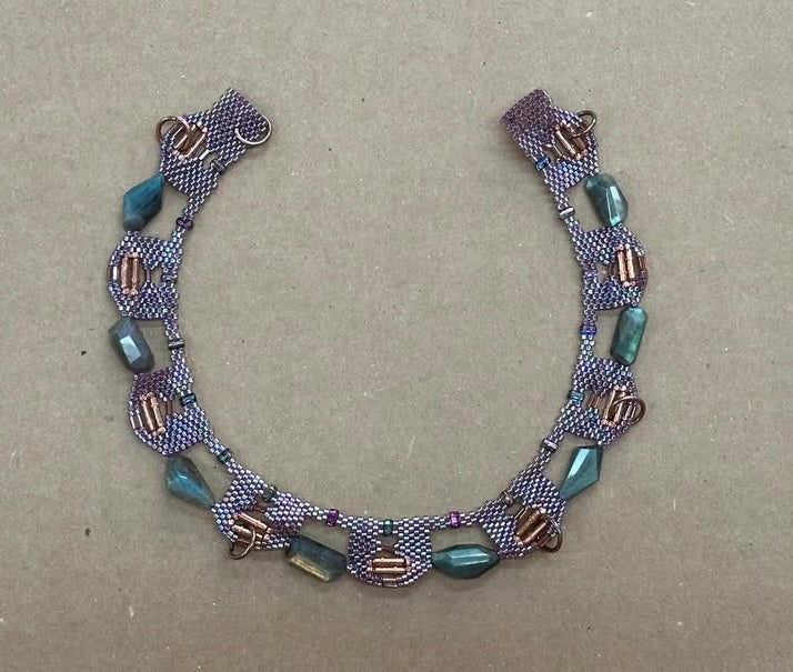 Daniela Mamon beaded iridescent purple labradorite lace collar necklace