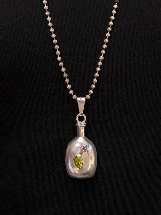 Pied a Terre vintage Mexican Sterling Silver Vial Pendant with Peridot and Sapphire